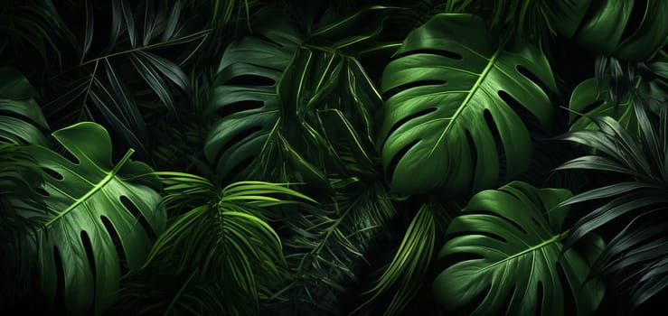 Closeup tropical green leaf nature in the garden, digital painting artwork. High quality photo