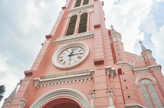 Ho Chi Minh City, Vietnam - 03.07.2023: View of the pink Tan Dinh church. High quality photo