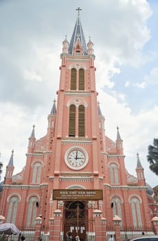 Ho Chi Minh City, Vietnam - 03.07.2023: View of the pink Tan Dinh church. High quality photo