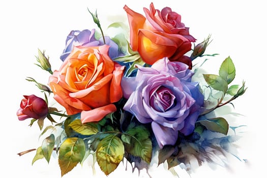 A lovely watercolor composition featuring a bouquet of roses against a white background, making it a perfect gift for birthdays, anniversaries, or holidays.