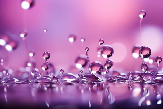 Lavender color background with transparent round water drops, close-up lavender color wallpaper.