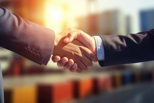 businessman handshake of business deal with logistic. Generative AI..