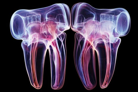 Dental tooth anatomy x-ray . Cross section of human tooth with infographics created with Generative AI.
