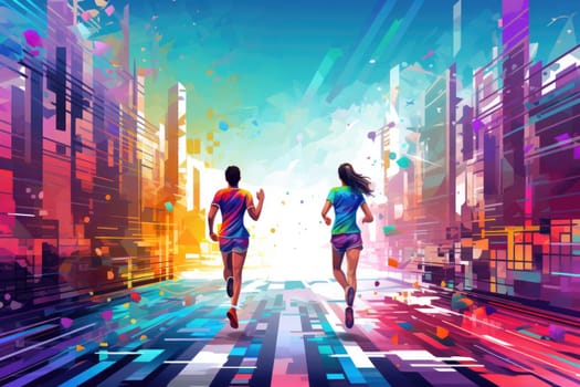 athletic runner person run on futuristic city .generated AI.