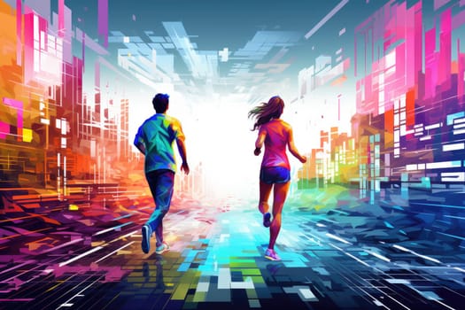 athletic runner person run on futuristic city .generated AI.