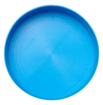Round blue plastic jar lid on isolated background, top view
