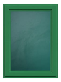 Blank green chalk board in brown frame on isolated background