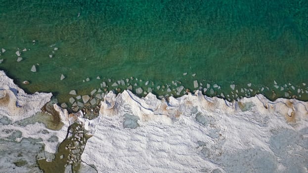 Drone shot of Georgian Bay Ice Pack Breaking Up and Melting in February due to Warming Climate