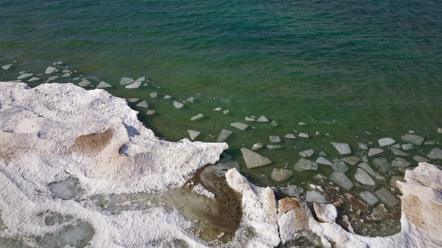 Drone shot of Georgian Bay Ice Pack Breaking Up and Melting in February due to Warming Climate