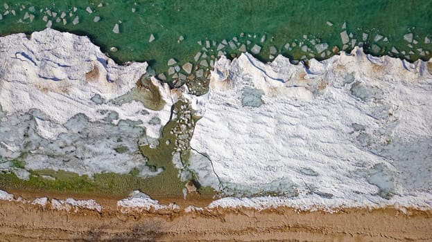 Drone shot of Georgian Bay Ice Pack Breaking Up and Melting in February due to Warming Climate