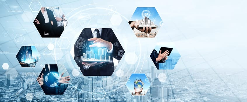 Communication technology , smart connection IOT and people network technology concept. People using connective device to connect to the secured internet network and cloud computing server vexel