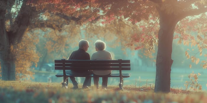 An elderly couple is sitting in the park. High quality photo