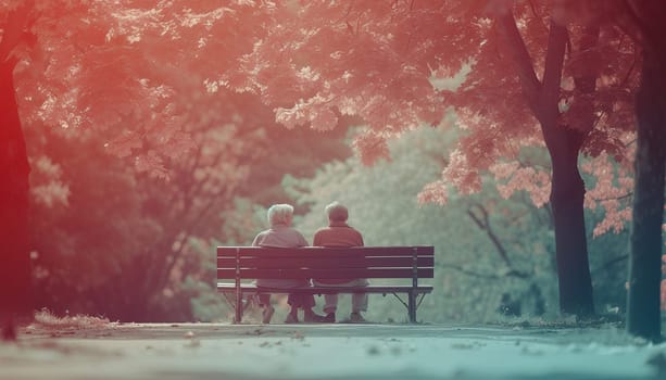 An elderly couple is sitting in the park. High quality photo