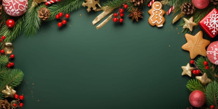 Blank greeting template mockup on charismas decorations background. AI generative.