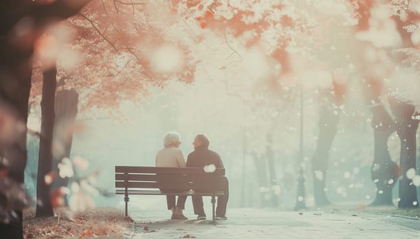 An elderly couple is sitting in the park. High quality photo