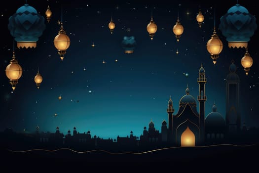 Arabic Ramadan lantern with burning candle background , generative ai.