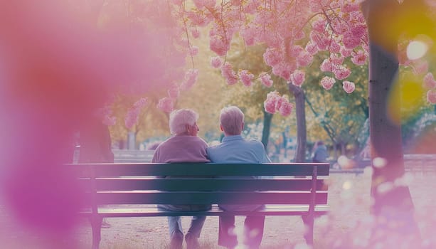 An elderly couple is sitting in the park. High quality photo