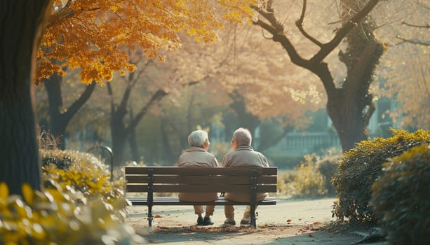 An elderly couple is sitting in the park. High quality photo