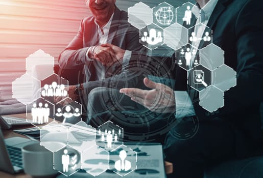 Human Resources Recruitment and People Networking Concept. Modern graphic interface showing professional employee hiring and headhunter seeking interview candidate for future manpower. uds