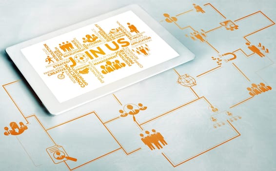 Human Resources Recruitment and People Networking Concept. Modern graphic interface showing professional employee hiring and headhunter seeking interview candidate for future manpower.