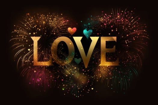 The word love on sky made of many fireworks, generative ai.