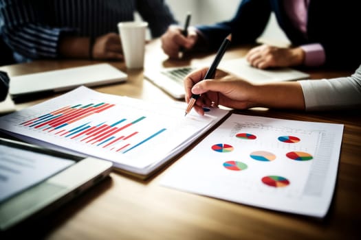 Teamwork with business people analysis cost graph on desk at meeting room. generative ai.