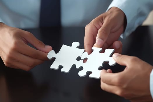 Hand holding jigsaw puzzles, Business partnership concept.AI Generative.