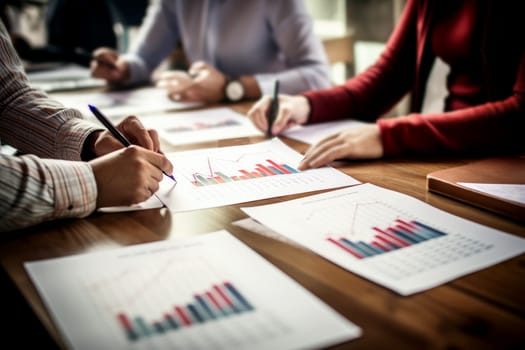 Teamwork with business people analysis cost graph on desk at meeting room. generative ai.