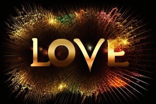 The word love on sky made of many fireworks, generative ai.