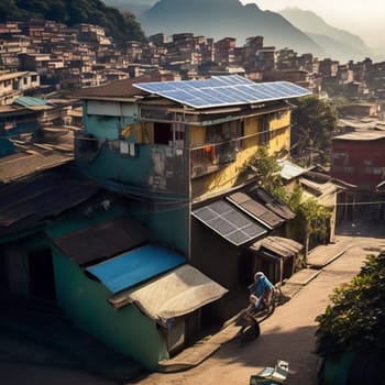 photovoltaic solar panels on slum hood for clean and cheap energy illustration generative ai