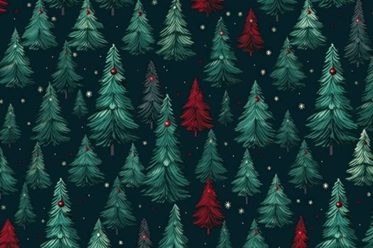 seamless pattern with fir tree branches, Evergreen nature background. Christmas or new year backdrop. AI generative.