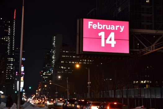 Valentines day theme with light text on billboard. Generative AI.