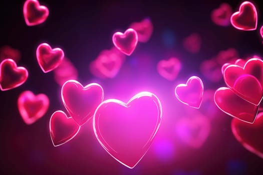 a pink neon light with hearts of heart, romantic frame background Generative AI.