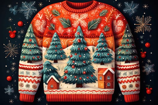 illustration of a pattern of ugly Christmas sweaters for wallpapers. AI generative.