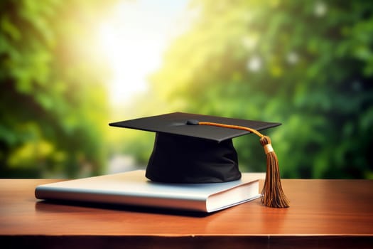 A stack of books with a graduation cap on top of it, generative ai.