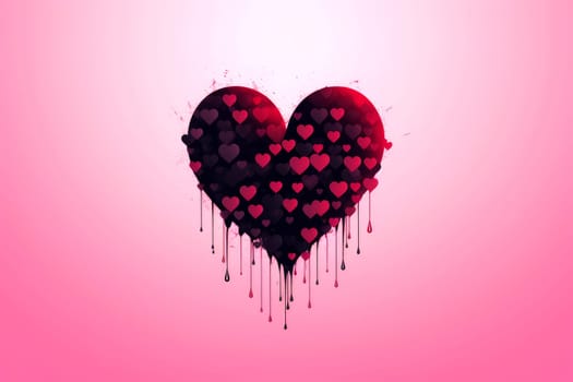 a black heart with red hearts on pink backgroud . AI generative.