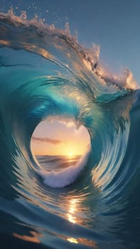 3D illustration of abstract water surface with ripples and waves background.3d render of abstract wavy ocean surface with ripples and waves.Surfing ocean wave at sunset.