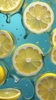 Fresh lemon falling into water with splash on background, closeup.Lemon falling into water with splash, isolated on background.