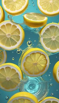 Fresh lemon falling into water with splash on background, closeup.Lemon falling into water with splash, isolated on background.