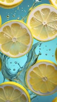 Fresh lemon falling into water with splash on background, closeup.Lemon falling into water with splash, isolated on background.