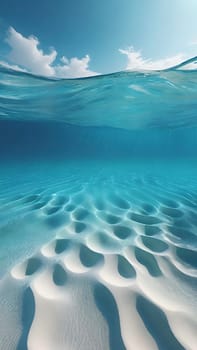 Underwater world. 3d render illustration.Underwater view of the sea with waves and sand.