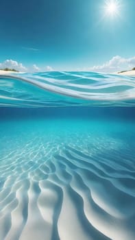 Underwater world. 3d render illustration.Underwater view of the sea with waves and sand.