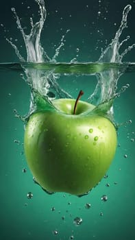 Apple falling into water with splash, isolated on background.Fresh apple with water splash on background. 3d illustration