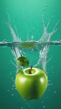 Apple falling into water with splash, isolated on background.Fresh apple with water splash on background. 3d illustration