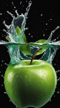 Apple falling into water with splash, isolated on background.Fresh apple with water splash on background. 3d illustration