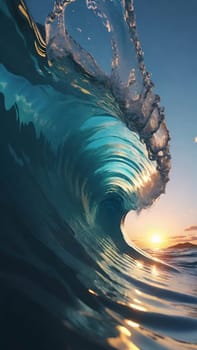 3D illustration of abstract water surface with ripples and waves background.3d render of abstract wavy ocean surface with ripples and waves.Surfing ocean wave at sunset.
