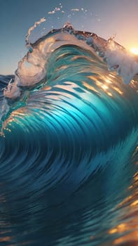 3D illustration of abstract water surface with ripples and waves background.3d render of abstract wavy ocean surface with ripples and waves.Surfing ocean wave at sunset.