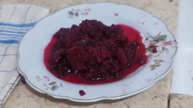 boiled beets,mashed beets, vegetable food on a plate High quality photo