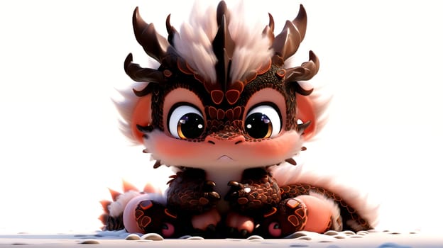 Cute 3D images of little dragons. Panoramic background with Asian Chinese little cute dragon, in high resolution. AI generated.