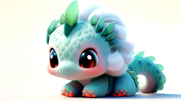 Cute 3D images of little dragons. Panoramic background with Asian Chinese little cute dragon, in high resolution. AI generated.